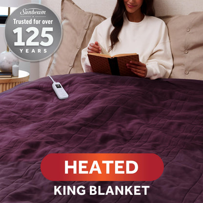 Sunbeam Royal Ultra Fleece Heated Electric Blanket King Size, 90" x 100", 12 Heat Settings, 12-Hour Auto Shut-Off, Machine Washable, Pebble Beige