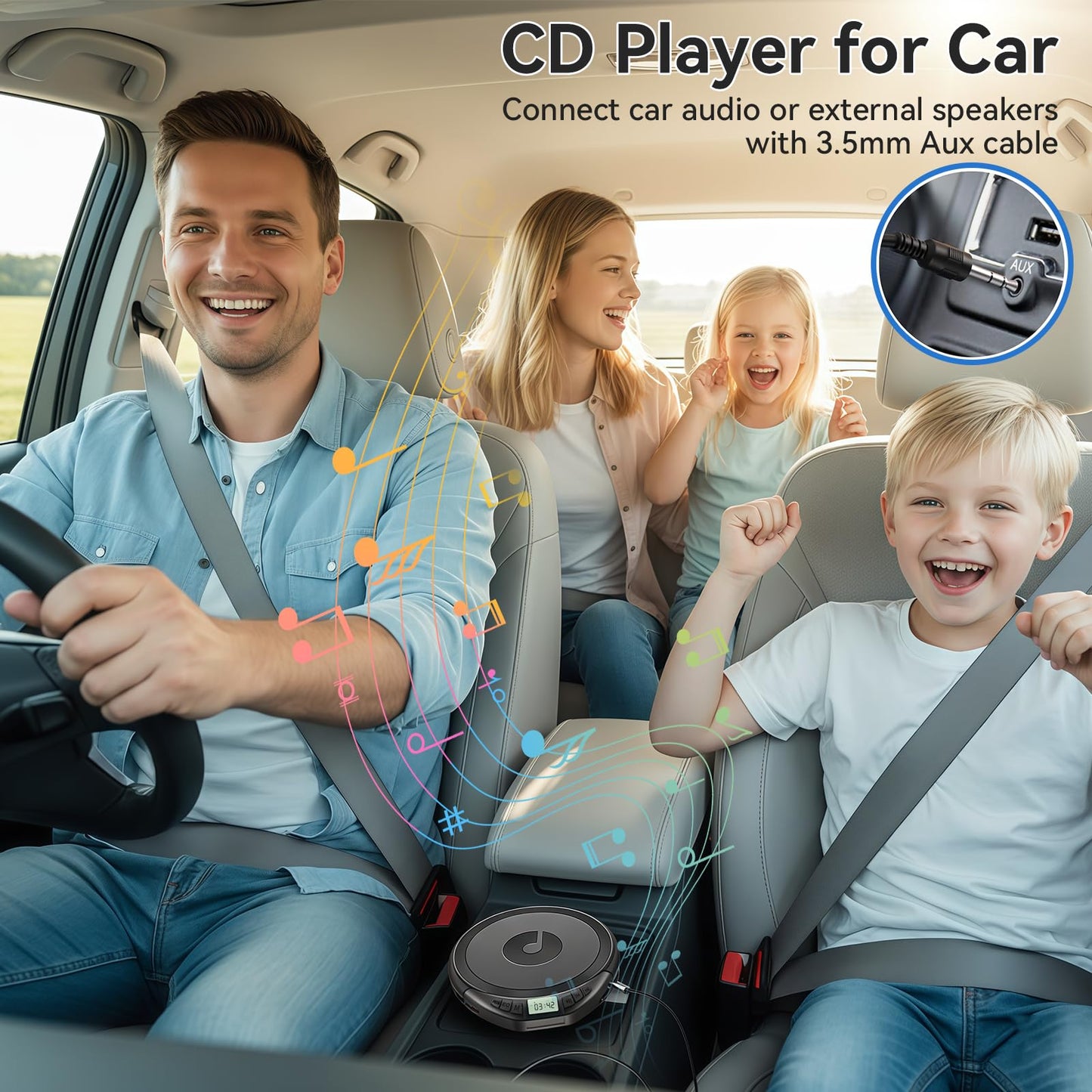 Portable CD Player with Headphones KOVCDVI CD Player Portable for Car with Anti-Skip & Shockproof,CD Discman with LCD Display,AUX Cable and Earphone for Sport Home Outdoor