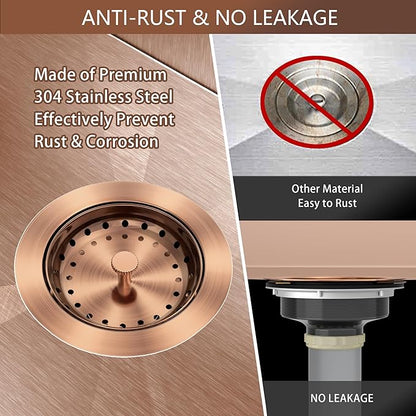 Kitchen Sink Drain Copper 3-1/2 Inch Stainless Steel Kitchen Drain Strainer