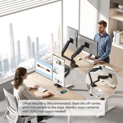 monTEK Dual Monitor Mount with USB Monitor Arms for 2 Monitors for 17 to 35 Inch Curved Screen Holds 35 Lbs Adjustable Heavy Duty Monitor Desk Mount Cable Management, VESA 75/100mm