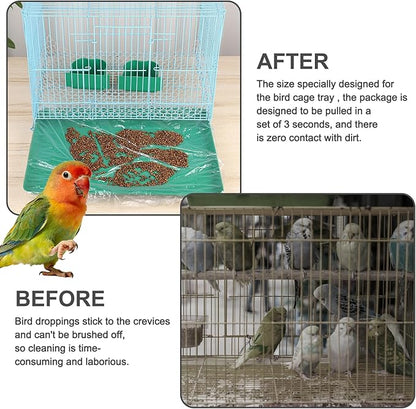 17X12.6 Inches Disposable Bird Cage Liner Bags, 0.6 Mil 50 Pack Plastic Leak-Proof with Cage Cleaning Brush, for Parrots, Rabbits, Guinea Pigs