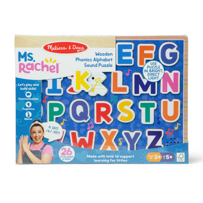 Melissa & Doug® Ms. Rachel™ Wooden Phonics Alphabet Sound Puzzle with Light-Activated Sound Effects, 26-Piece Toddler Toys for Boys and Girls Ages 2+ Years - FSC Certified
