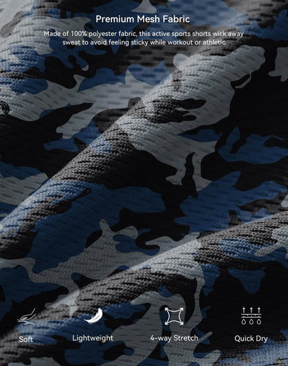G Gradual Men's Athletic Shorts with Pockets 9" / 11" Long Basketball Shorts Lightweight Quick Dry Gym Workout Shorts for Men(Blue Camo,XXXL)