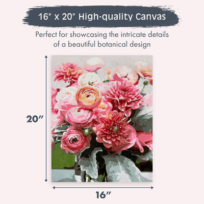 Pink Picasso Kits Blushing Blooms Paint by Numbers for Adults & Teens, Floral Botanical Art Set, 16x20 Canvas with Acrylic Colors & Brushes, Beginner DIY Gift Women
