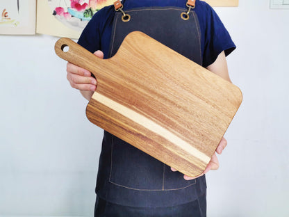 ZeQi Acacia Wood Cutting Board with Handle 16''x9'' / Charcuterie Board/Serving Board/Cheese, Bread, Vegetables & Fruits Serving Board (Rectangular-16x9)