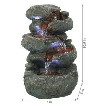 Sunnydaze Tabletop Water Fountain - Stacked Rocks 10.5 Inch Relaxing Desktop Water Fountain with LED Lights - Office, Bedroom, Living Room
