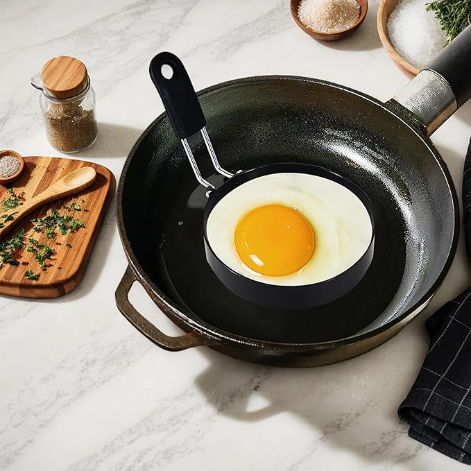 4-Pack 3.5'' Egg Rings Set with Silicone Handle, Stainless Steel Egg Cooking Rings,Nonstick，For Frying Eggs and English Muffins Pancake, Egg Mold Shaper For Breakfast