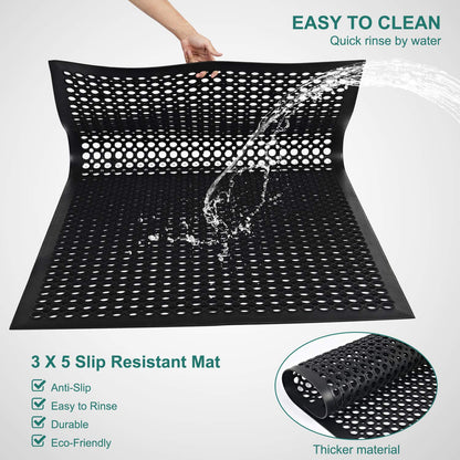 Anti Fatigue Rubber Floor Door Mats Restaurant Kitchen Outdoor Rubber Drainage Floor Mat Durable No Slip Commercial Bar Floor Mats Used for Garage Black 36" x 60"