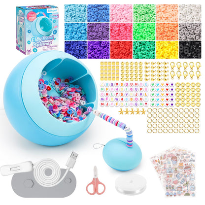 Tilhumt Bead Spinner Kit, 3826Pcs Bracelet Spinner Kit Electric Bracelet Maker Machine with Beginner Friendly Positioning Mat and 18 Colors Polymer Clay Beads for Jewelry Bracelets Making