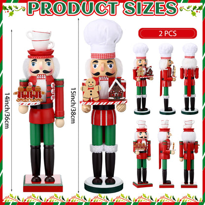 Soaoo 2 Pcs Christmas Nutcracker Ornament 15'' Wooden Nutcracker Figures Traditional Nutcrackers Soldier Christmas Decor for Desktop Table Collectible Decoration (Elegant)