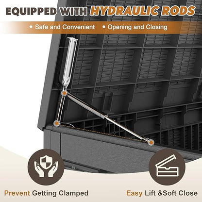 Outdoor Storage Box, Resin Deck Boxes Indoor and outdoor, Waterproof Storage Box Lockable Lid (Black, 101 Gallon)