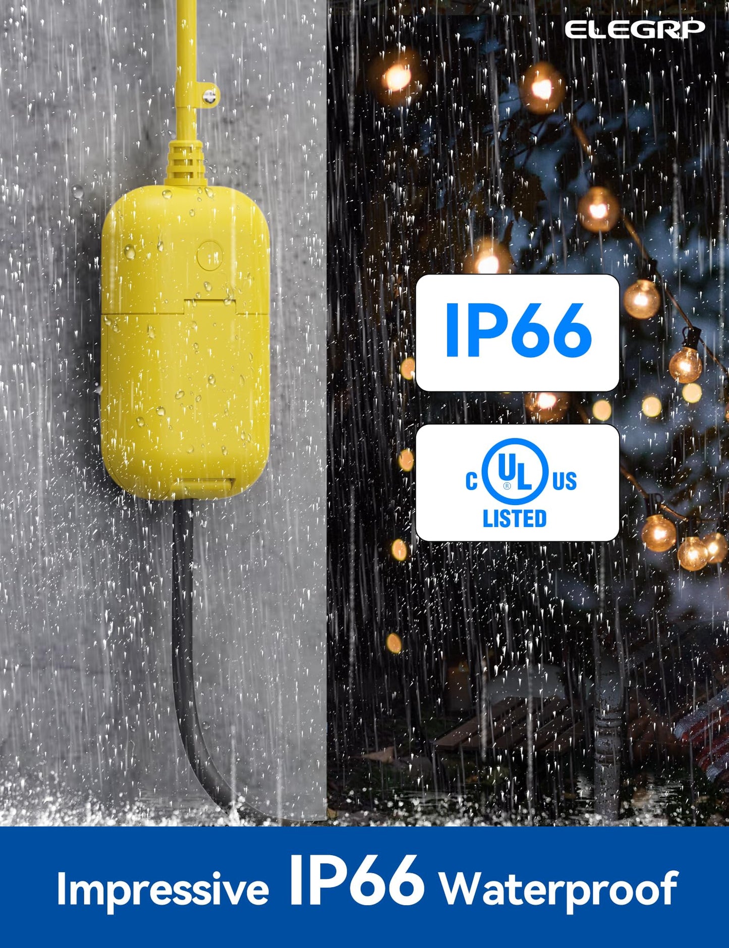 ELEGRP PQR20 Outdoor Smart Plug Waterproof IP66, WiFi Plug with 2 Individually Sockets, Compatible with Alexa & Google Assistant, Smart Outdoor Outlet for String Lights, UL Certified, 2 Pack, Black