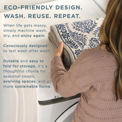 EVERWASH Haven Floral Trellis Machine Washable Area Rug with Airflo Technology for Easy Clean, Ultra-Soft Non-Slip Rug with Built-in Pad, Pet, Family & Allergy Friendly Rug, Ivory, 8'x10'
