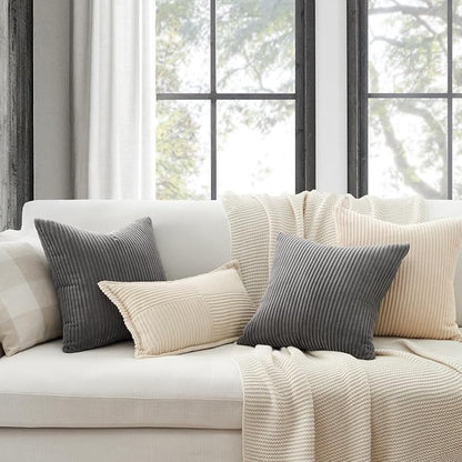 Topfinel Decorative Grey Throw Pillow Covers Cushion Cases, Set of 4 Soft Velvet Modern Double-Sided Designs, Mix and Match for Home Decor, Pillow Inserts Not Included (18x18 inch)