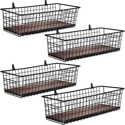 4 Set Portable Metal Farmhouse Wall Decor Storage Organizer Basket Bin