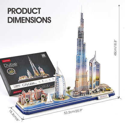 CubicFun 3D Puzzles for Kids Ages 8-10 LED Dubai Cityline, Arts and Crafts for Kids Ages 8-12 STEM Projects for Kids Ages 8-12 Gifts for 8 Year Old Toys for 8 Year Old Girls Lighting Architecture