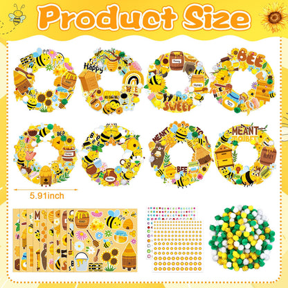 Hollowfly 48 Sets Bee Wreath Crafts Kits DIY Honey Bee Wreath Hanging Ornaments Make Your Own Paper Honeybee Craft with Sunflower Honey Flower Stickers for Summer Home Party Favors Activities