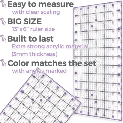 Rotary Cutter Set lavender - Quilting Kit incl. 45mm Fabric Cutter, 5 Replacement Blades, A3 Cutting Mat, Acrylic Ruler and Craft Clips - Ideal for Crafting, Sewing, Patchworking, Crochet & Knitting