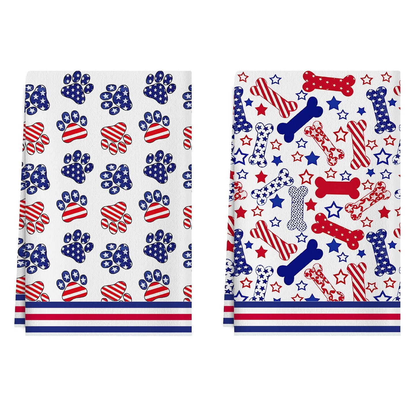 XCHI Dog Paws Bones Stars America Patriotic 4th of July Memorial Day Independence Day Kitchen Towels Dish Towels 18x26 Inch Home Decorations Hand Towels Set of 2 Drying Dishcloth