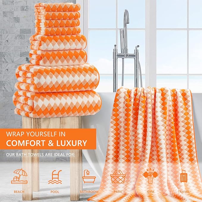 8 Piece Bathroom Towel Set |2 Oversized Bath Towels, 2 Hand Towels, 4