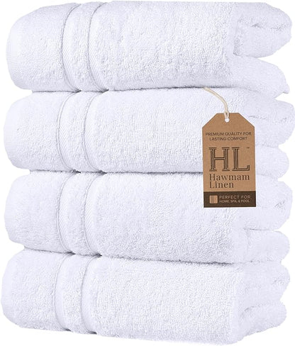 Hawmam Linen White Hand Towels for Bathroom, 16x29 Inch, Premium Turkish Cotton
