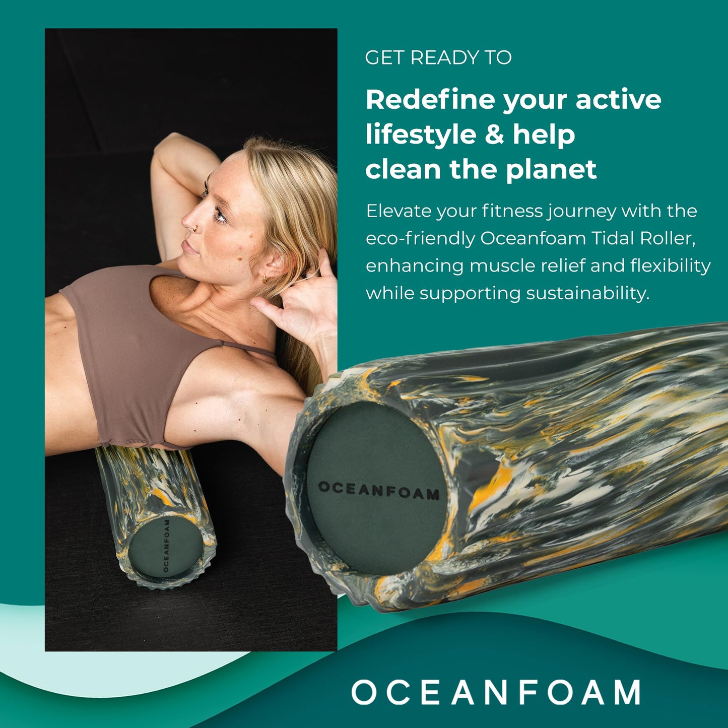 Oceanfoam Tidal Roller - Black Marbled - Muscle Massage Foam Roller for Back Pain & Stretching - Firm and Ergonomic Wide Wave Textured - Yoga, Athletics, & Wellness - Full Size, 20" x 5"