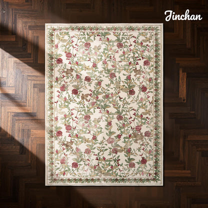 jinchan Eden Floral Area Rug 5x7 Washable Vintage Soft Non-Slip Distressed Red Green Carpet Low Pile Accent Rug for Living Room Kitchen Bedroom Dining Room Nursery