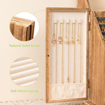 Srillollar Jewelry Box Organizer, Rustic Wooden Jewelry Boxes for Women Girls, Large Storage Earring Holder Organizer Display for Earrings Necklaces Rings Bracelets (Rustic Brown)