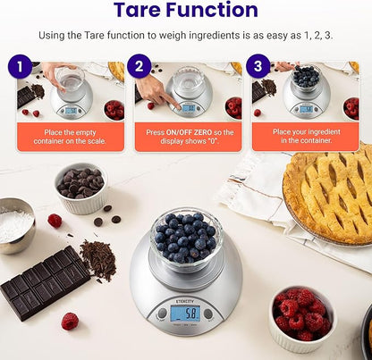 Etekcity Food Kitchen Scale With Bowl, Digital Ounces and Grams for Cooking, Baking, Meal Prep, Dieting, and Weight Loss, 11lb/5kg, Backlit Display