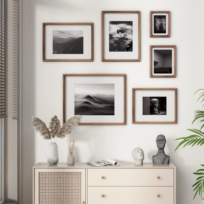 16 x 20 Picture Frame, USA-Sourced Natural Walnut Wood Photo Frame with Tempered Glass, Handcrafted Rounded Corner 16x20 Wooden Frame Matted to 11x14 Photos, Horizontal or Vertical Wall Mounting