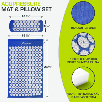 ProsourceFit Acupressure Mat and Pillow Set for Back/Neck Pain Relief and Muscle Relaxation