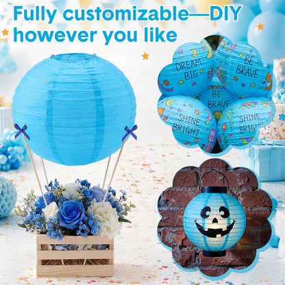Gerrii 8 Sets Blue Hot Air Balloon Table Centerpieces, 8" Paper Lanterns with Wooden Crates Bamboo Sticks and Bows, DIY Hot Air Balloon Decor for Bridal Shower Wedding Bachelorette Birthday Party