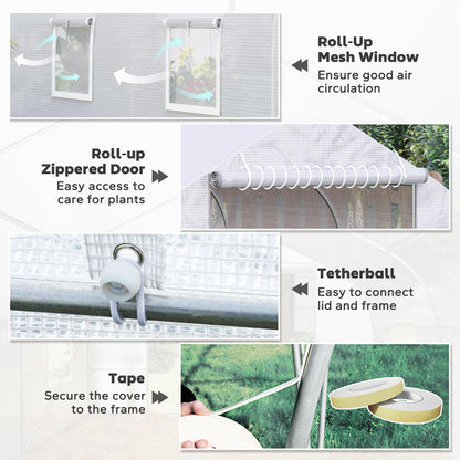 Outsunny 20' x 10' x 7' Outdoor Walk-in Greenhouse, Tunnel Green House with Roll-up Windows, Zippered Door, PE Cover, Heavy Duty Steel Frame, White