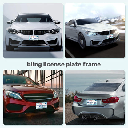 QUANQIUFEI 2 Pack Bling License Plate Frames, Sparkly Rhinestone Diamond Car License Plate Cover for Women, Stainless Steel Car Accessories with Glitter Crystal Caps (Aqua Bohemica)