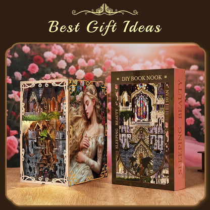 MiniCity Book Nook Kit for Adults, DIY 3D Wooden Puzzle Booknook Bookshelf Insert Decor with LED Light and Dust Cover (Sleeping Beauty)