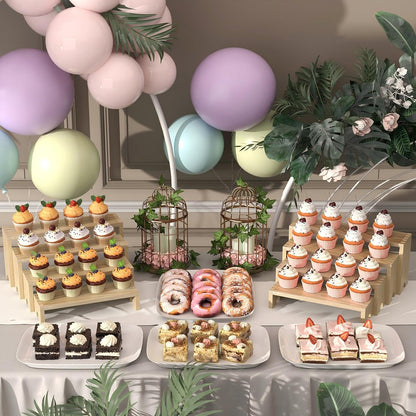 2 Set Wooden Tiered Risers Display Stands for Vendor Events,Stackable Wood Cupcake Display Stand,Farmhouse Decor Wood Dessert Table Display Set,Vendor Booth Display Items,Food Display Risers for Party