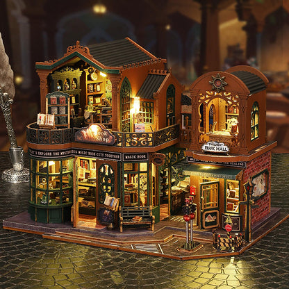 DIY Book Nook Kit - DIY Miniature Dolls House Kit with Furniture and LED Light, 3D Puzzle Wooden Art Bookends, Model Kits for Adults to Build (Twilight Bookstore)