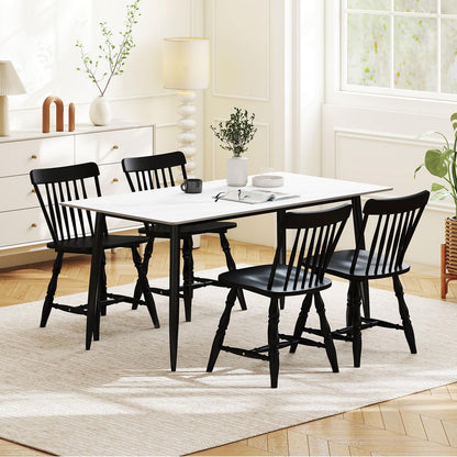 Giantex Black Windsor Dining Chairs Set of 2, Farmhouse Rubber Wood Kitchen Chairs with Turned Legs, Curved Spindle Back & Contoured Sat, Wooden Dining Room Chair for Living Room Restaurant