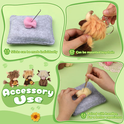 Yizzvb Needle Felting Kit, Highland Cow Family Needle Felting Kits for Beginners Adult with Instruction, Wool, Felting Needles, Felting Pad, Wool Felting Kits for Beginners DIY Home Decoration