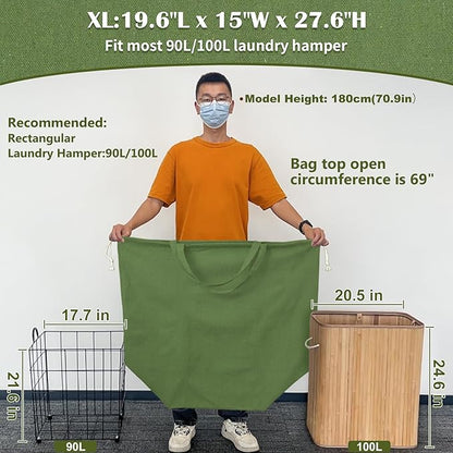 Canvas Laundry Bags with Handles & Rectangular Base, Washable Cotton Drawstring