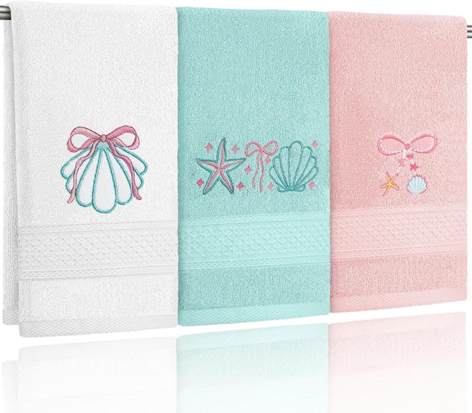 3 Pack Seashell Bow Coastal Hand Towels