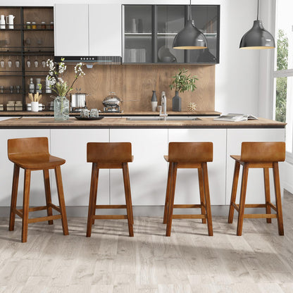 Giantex 24.5" Bar Stools Set of 2, Counter Height Bar Stools w/Low Back & Footrest, Farmhouse Wooden Bar Dining Chairs, Armless Wood Barstools for Kitchen Island, Pub, Kitchen, Cafe, Breakfast, Brown