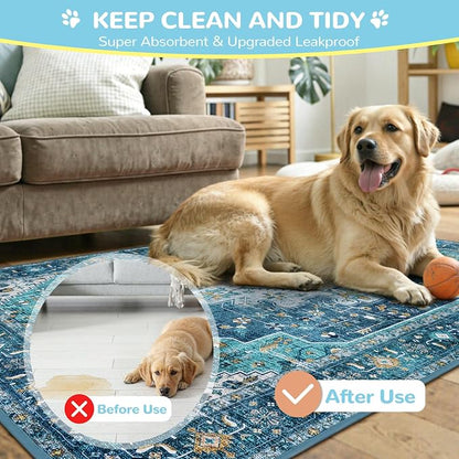 Lahome Extra-Large Washable Dog Pee Pads (72"x72") - Super Absorbent & Waterproof - Leakproof Reusable Mat for Playpens, Beds & Whelping, Convenient Cleanup,Blue
