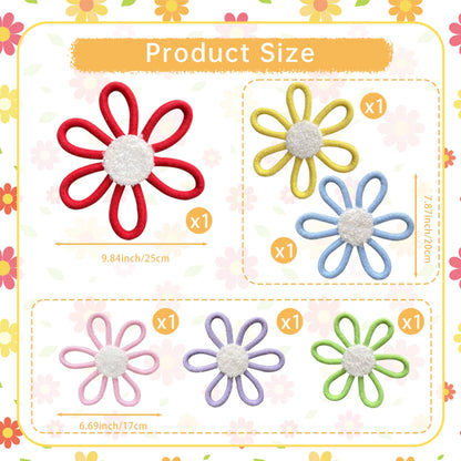 6 PCS Boho Nursery Decor Daisy Flower Woven Macrame Wall Hanging 3 Size for Home Nursery Bedroom Farmhouse Bathroom Decorations Housewarming Gifts