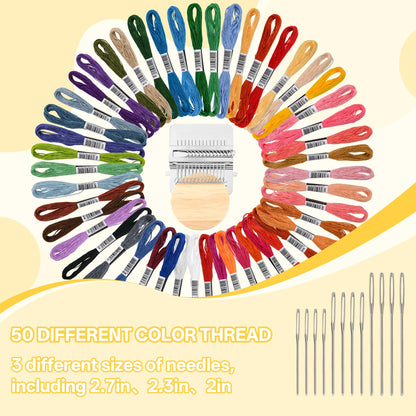 Knit Patch Kit PatchMaker 2.0, Mini Portable Patch Set with 50-Color threads, Darning Loom Kit for Repair Jeans/Socks,Weaving Loom for Visible Mending, DIY Artful Patterns(14 Hooks)
