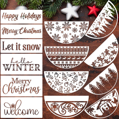 Christmas Stencils for Door Mats 12” Christmas Stencils for Crafts Reusable Christmas Stencil Holiday Drawing Templates for Painting on Wood Doormat Fabrics Decor