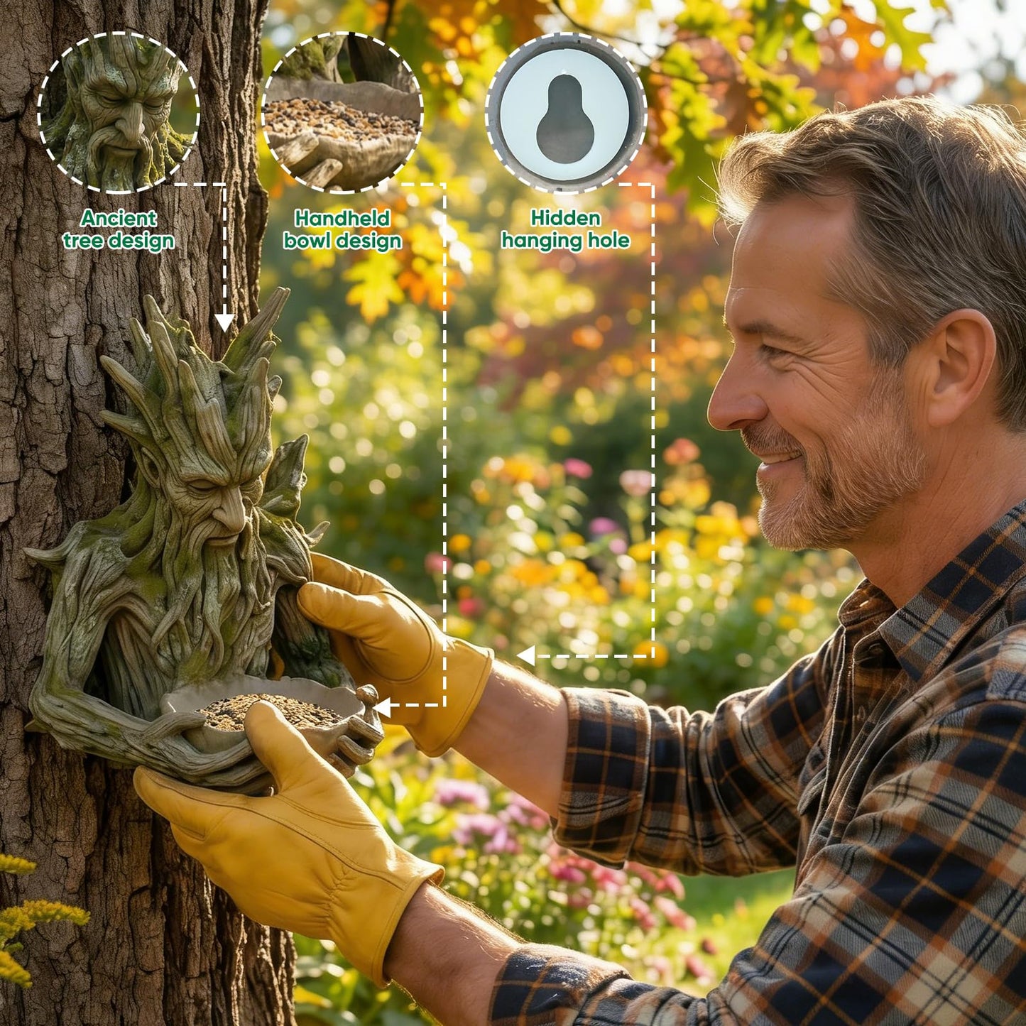 The Quiet Offering A Tree-Integrated Bird Feeding Sculpture, Outdoor Millennial Ancient Tree Bird Feeder, Funny Hanging Bird Feeder with Hidden Hook, for Courtyard Art Decoration Garden Decor
