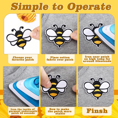 Hotop 48 Pcs Bee Iron on Patches Honeybee Patch Backpacking Sew on Embroidered for Jeans Jackets Clothes Backpack Cap DIY Crafts Sew Making