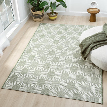 LUXE WEAVERS Moroccan Geometric Trellis Green 5x7 Area Rug, Outdoor Low Pile Carpet