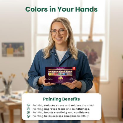 MyArtscape Oil Paint Set, 12 Colors, 12 x 0.4 fl oz (12 ml) Tubes, Lightfast Heavy Body High Pigment Oil Paints, Non Fading Vibrant Colors, Artist Quality Professional Painting Supplies